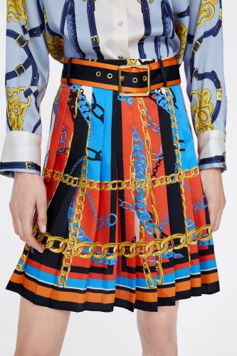 ZARA Chain print pleated skirt P3295